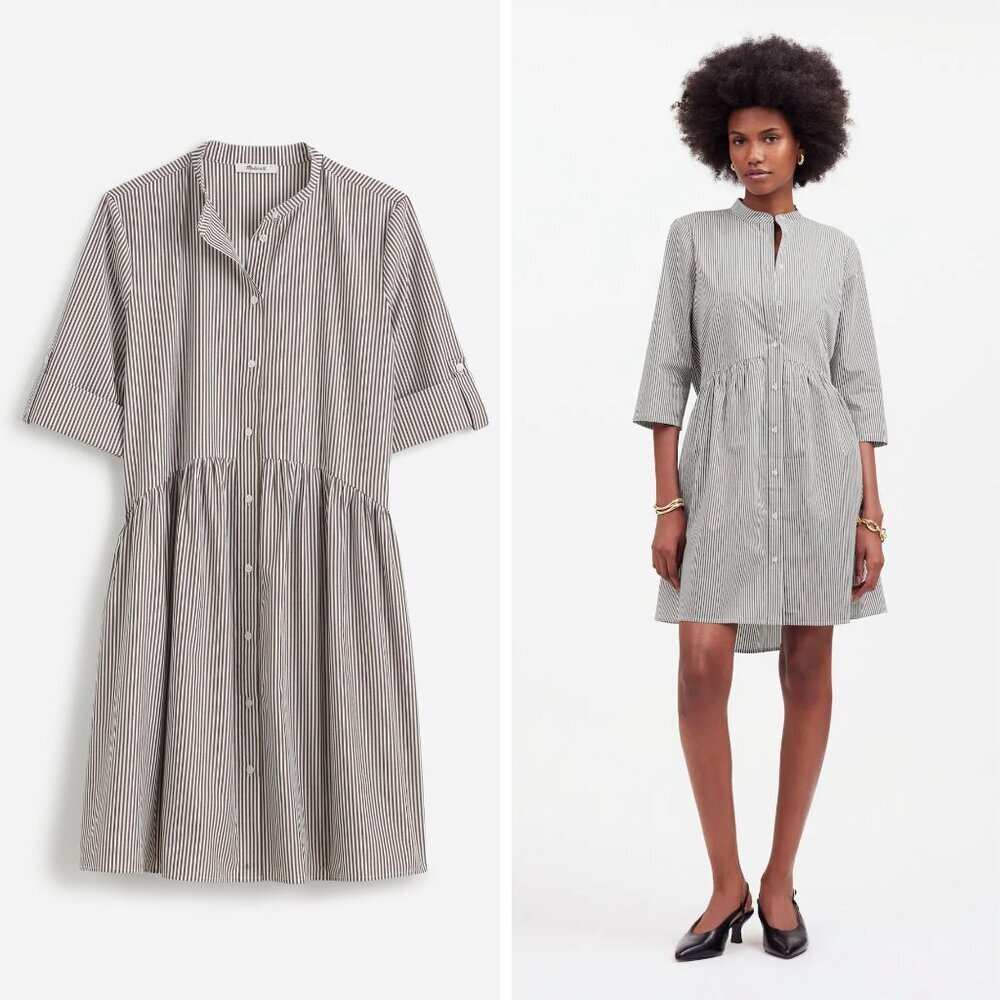 Madewell Dark Carob Stripe Button-Front Mini Shirtdress Size Medium 47958